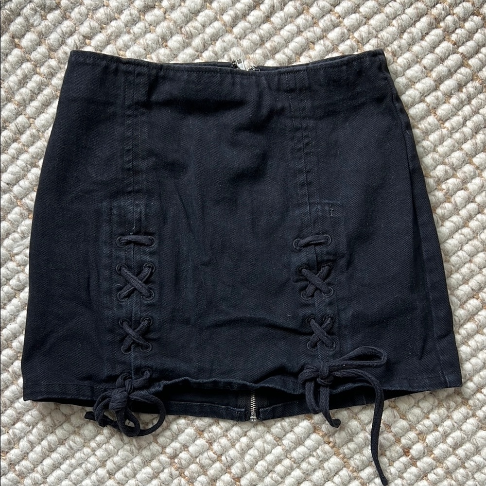 Black Lace-Up Skirt
